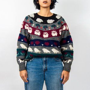 90s wool farm scene sweater l large / oversized wool sweater  / cottage core swe